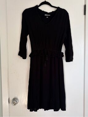 DownEast Black V-Neck Drawstring Midi Dress